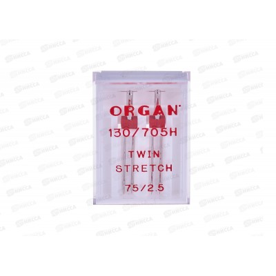 Иглы для бытовых швейных машин &quotORGAN" двойная стрейч 75/2,5 2шт, 5102056 трикотаж