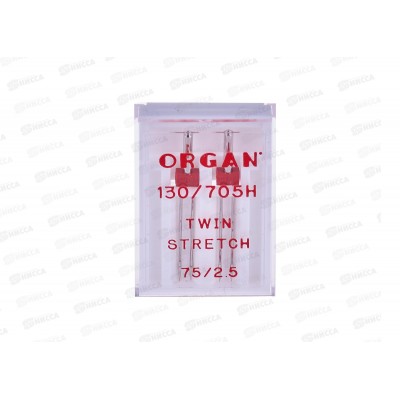 Иглы для бытовых швейных машин &quotORGAN&quot двойная стрейч 75/2,5 2шт, 5102056 трикотаж