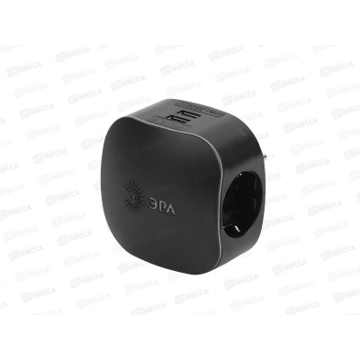 Тройник ЭРА SP-3e-USB-BLACK на 3 розетки +2 USB, с заземлением, черный *6 Тройник ЭРА SP-3e-USB-BLACK на 3 розетки +2 USB, с заземлением, черный *6