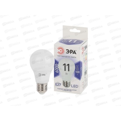 Лампа светодиодная ЭРА STD LED A60-11W-860-E27 11Вт 6000К *10/100