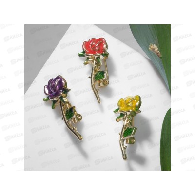 Брошь "Роза" с листьями микс 9088989 *12 Брошь "Роза" с листьями микс 9088989 *12