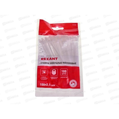Стяжка кабельная 100*2.5мм 100шт белый нейлон Rexant *10/300 Стяжка кабельная 100*2.5мм 100шт белый нейлон Rexant *10/300