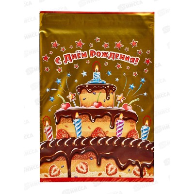 Пакет подарочный 25*32+5 Именины, с клеевым клапаном *50/1000