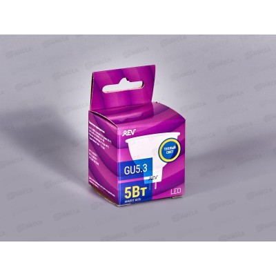 Лампа светодиодная REV MR16, 5Вт, GU5.3, 3000К, 400Лм софит *20 Лампа светодиодная REV MR16, 5Вт, GU5.3, 3000К, 400Лм софит *20