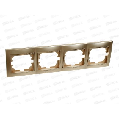 Рамка на 4 поста для розеток и выключателей Intro 1-504-04 горизонтальная, шампань *14/140 Рамка на 4 поста для розеток и выключателей Intro 1-504-04 горизонтальная, шампань *14/140
