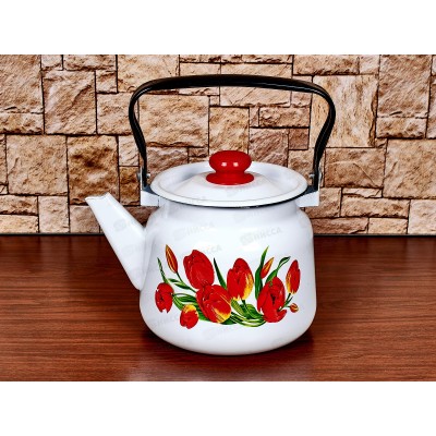 Чайник 2,3л Тюльпаны, белый с пластмассовой кнопкой  С2714.3*78
