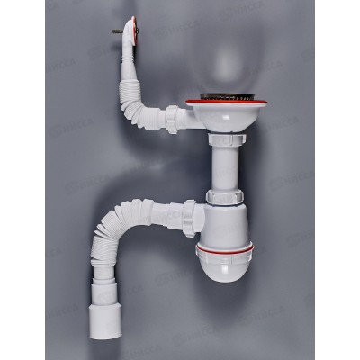 Сифон СЕМ-К (П) для мойки 3 1/2 (круглый перелив пластиковый шток)