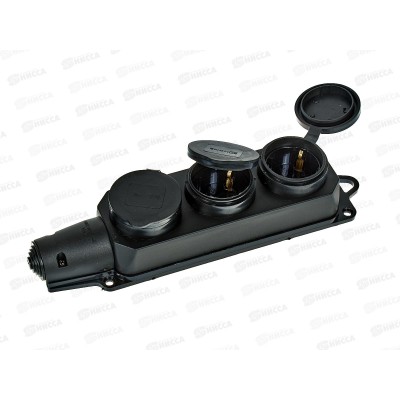 Розетка IN HOME Тройная  с заземлением, 16А, 9323, черная