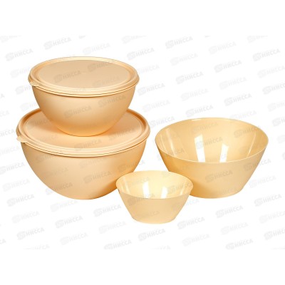 Набор мисок с цветными крыш 2+4л Салатник 0,6+2,5л крем (Ангора) *12