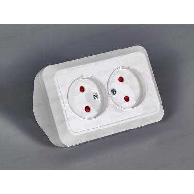 Розетка TDM двойная угловая открытая установка с з/ш, IP20 10А белый &quotЛадога&quot, 0022