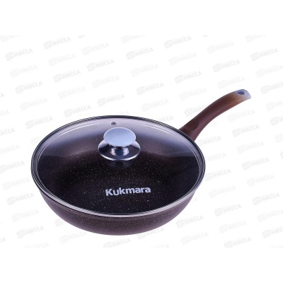 Сковорода 260/60мм с ручкой  стеклянная крышка, антипригарное покрытие смк26603а (кофейный мрамор) *5