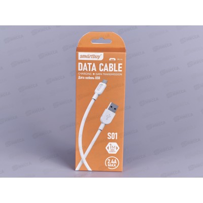 Кабель S01 MicroUSB д/зарядки, белый, 2.4А, 1м, Smartbuy (iK-12-S01w)