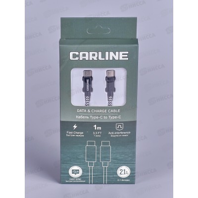Кабель CARLINE Type C- Type C, тканевая оплетка, 2.1А, 1м, 11121 Кабель CARLINE Type C- Type C, тканевая оплетка, 2.1А, 1м, 11121