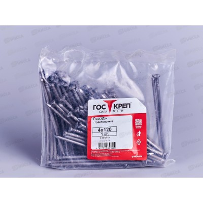 Гвоздь строительный 4,0х120 (1кг), пакет ГОСКРЕП Гвоздь строительный 4,0х120 (1кг), пакет ГОСКРЕП