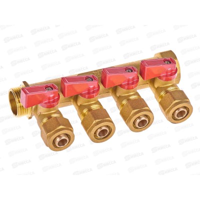 Коллектор для металлопластиковых труб 3/4х3/4х16х4 вых с кранами, 36226 PROFLINE Коллектор для металлопластиковых труб 3/4х3/4х16х4 вых с кранами, 36226 PROFLINE