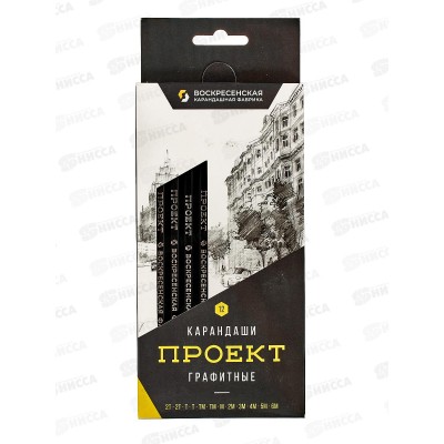 Карандаш чернографитный ВКФ "Проект" 12шт., ассорти,  12B-4010*8 Карандаш чернографитный ВКФ "Проект" 12шт., ассорти,  12B-4010*8