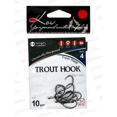 Крючок KOI "TROUT HOOK" р. 4 (INT) цвет BN, КН8501-4BN 10шт Крючок KOI "TROUT HOOK" р. 4 (INT) цвет BN, КН8501-4BN 10шт
