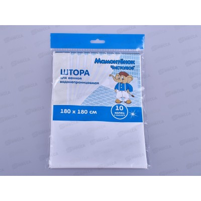 Штора в ванну полиэтиленовая 180*180 Белый *40