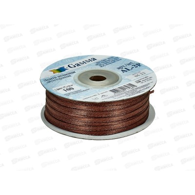 Лента атласная &quotGamma&quot  3мм (1/8&quot) №100 т.коричневый, двухстор. 91,4м