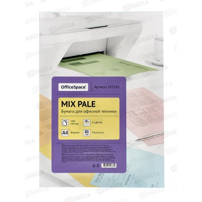 Бумага ксероксная  P80 100л А4 OfficeSpace pale mix, 5цв., 245186 *20