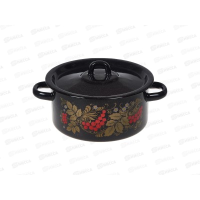 Кастрюля 2,0л цилиндрическая  Рябинушка, черный рябчик с петлёй С1610.Р*05