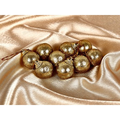 Набор елочных шаров 9шт "Блестящее напыление" 3см золото 201-0527 Набор елочных шаров 9шт "Блестящее напыление" 3см золото 201-0527