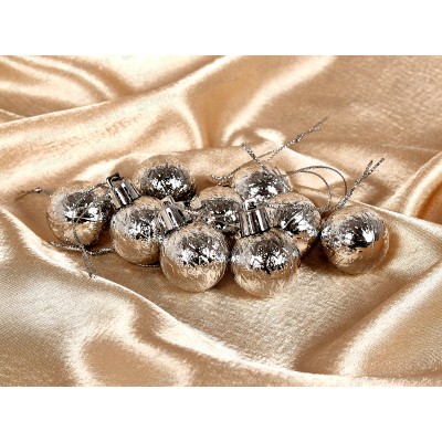 Набор елочных шаров 9шт "Рельефный узор" 3см серебро 183-829 Набор елочных шаров 9шт "Рельефный узор" 3см серебро 183-829