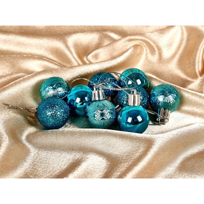 Набор елочных шаров 9шт "Микс фактур" 3см голубой 652-354 Набор елочных шаров 9шт "Микс фактур" 3см голубой 652-354