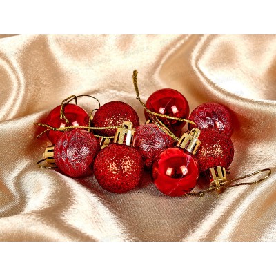 Набор елочных шаров 9шт "Микс фактур" 3см красный 652-342 Набор елочных шаров 9шт "Микс фактур" 3см красный 652-342