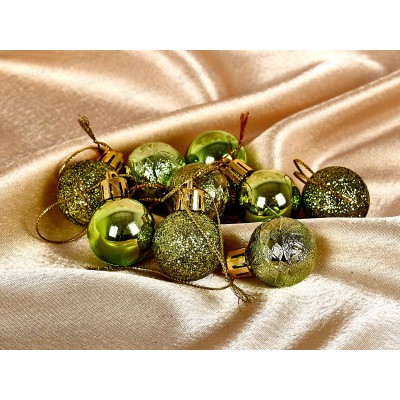 Набор елочных шаров 9шт "Микс фактур" 3см изумруд 652-365 Набор елочных шаров 9шт "Микс фактур" 3см изумруд 652-365