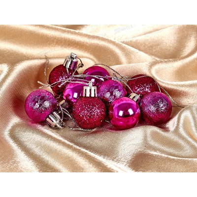 Набор елочных шаров 9шт "Микс фактур" 3см фуксия 652-348 Набор елочных шаров 9шт "Микс фактур" 3см фуксия 652-348