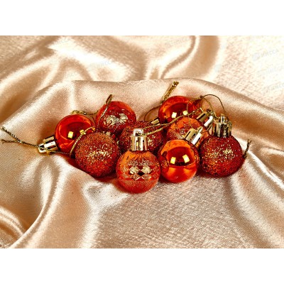 Набор елочных шаров 9шт "Микс фактур" 3см янтарь 652-353 Набор елочных шаров 9шт "Микс фактур" 3см янтарь 652-353