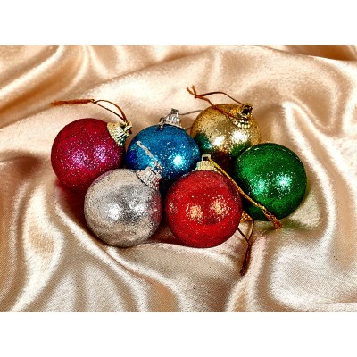 Набор елочных шаров 6шт "Блестящее напыление" 4см микс 652-010 Набор елочных шаров 6шт "Блестящее напыление" 4см микс 652-010