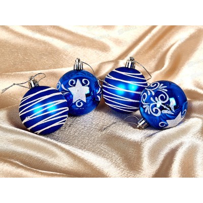 Набор елочных шаров 4шт "Снежная дымка" 6см синий 201-1150 Набор елочных шаров 4шт "Снежная дымка" 6см синий 201-1150