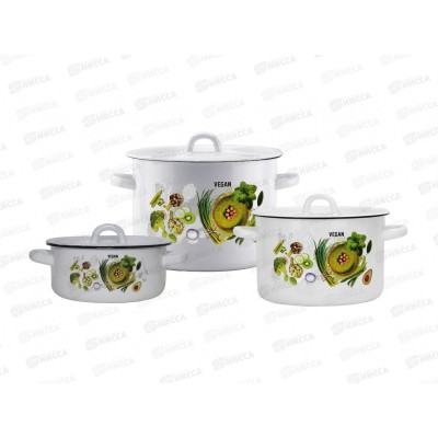 Набор кастрюль Кухонный 33-Vegan food Белый 4-326/4 1,5+3+4,5л Набор кастрюль Кухонный 33-Vegan food Белый 4-326/4 1,5+3+4,5л