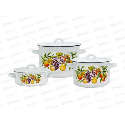 Набор кастрюль Кухонный 33-Фрукты Белый 4-328/4 1,5+3+4,5л Набор кастрюль Кухонный 33-Фрукты Белый 4-328/4 1,5+3+4,5л
