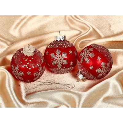 Набор шаров 3шт d8см Снежинки, красный, SY2022DG-393 АТМ Набор шаров 3шт d8см Снежинки, красный, SY2022DG-393 АТМ