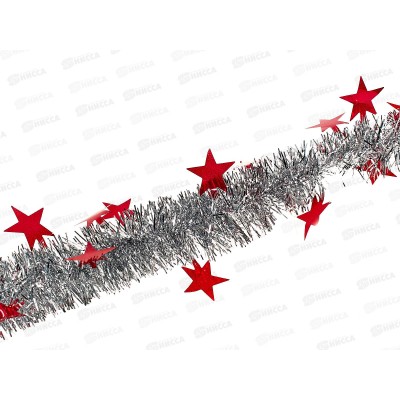 Мишура 002015 звездочки большие 5смх2м. серебро+красный, AL-3356 *600
