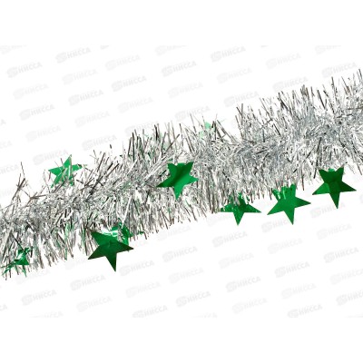 Мишура 002015 звездочки элементы 9смх2м. зеленый+серебро, AL-3352, *360
