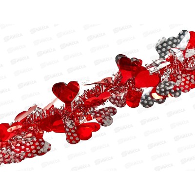 Мишура 002015 8см х 2м, AL-8020, красный-серебро с сердечками*500