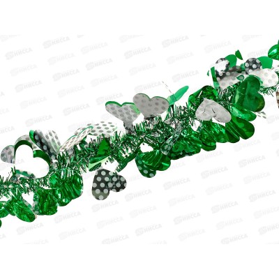 Мишура 002015 8см х 2м, AL-8020, зеленый-серебро с сердечками*500