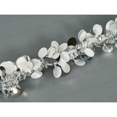 Мишура 002015 8см х 2м, AL-8021, серебро с белыми кружочками*500