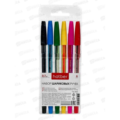 Ручки масляные Hatber 6цв 60040*12 Ручки масляные Hatber 6цв 60040*12
