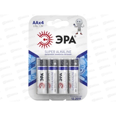 Батарейка ЭРА LR6 SUPER Alkaline *4/80/640 Батарейка ЭРА LR6 SUPER Alkaline *4/80/640