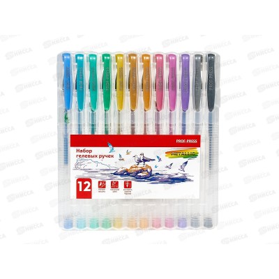 Ручки гел. ПП 12цв, металлик METALLIC, НР-4740 в блистере  *12/72 Ручки гел. ПП 12цв, металлик METALLIC, НР-4740 в блистере  *12/72