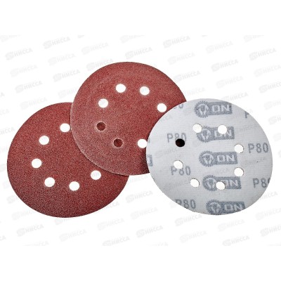 Круг абразивный шлифовальный под липучку с перфорацией 125мм Р80 5шт ON Круг абразивный шлифовальный под липучку с перфорацией 125мм Р80 5шт ON