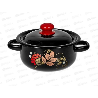 Кастрюля 1,5л цилиндрическая, с  декором, чёрная с пласмассовой кнопкой С1607.36