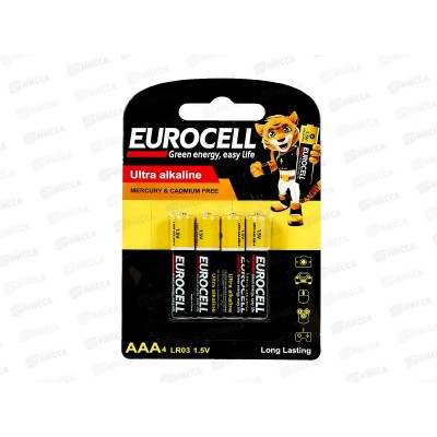 Eurocell батарейки алкалиновые AAA 4шт 0055 *12/216