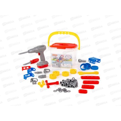 Конструктор &quotИзобретатель&quot- Автомобиль №1 91элемент + шуруповёрт, в ведерке 58096 *4