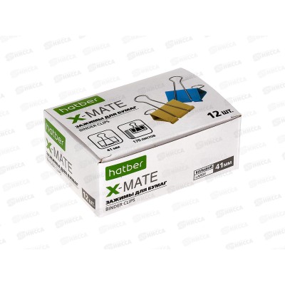 Зажим для бумаг 41мм 12шт Hatber X-Mate цветной, 083721*12/120 Зажим для бумаг 41мм 12шт Hatber X-Mate цветной, 083721*12/120